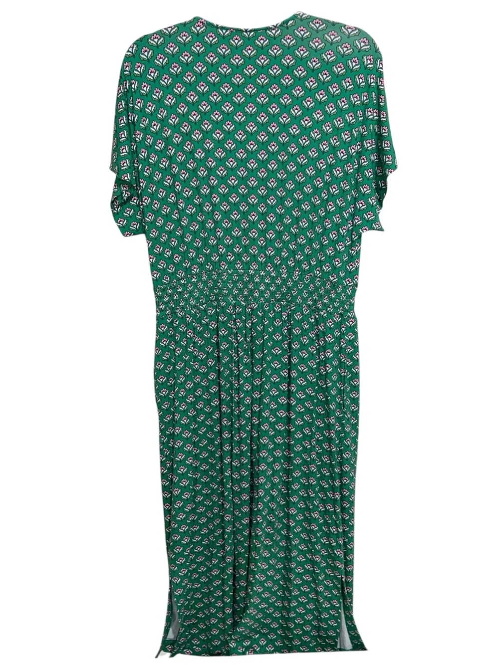Boden Dress Womens Size 12 Highland Geo Floral Kelly Green Smocked Waist Pockets - Picture 4 of 14
